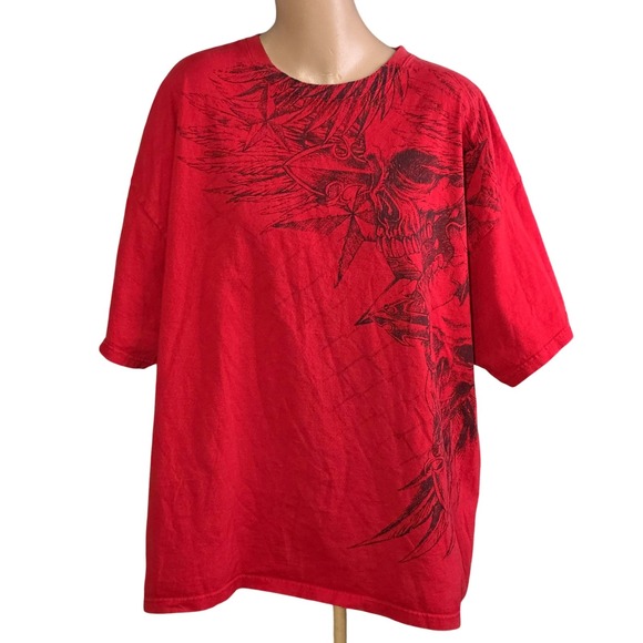 MMA Elite Shirt Mens 2XL Red Skull All Over Graphic Short Sleeve Tee Gothic - Picture 1 of 8